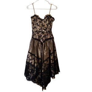New Leaf by Samir Vintage 1980s Prom Dress Sz 5/6 XS Black Lace Overlay …
